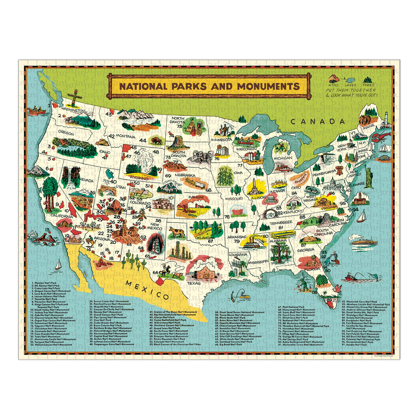 National Parks Map - 1000 brikker